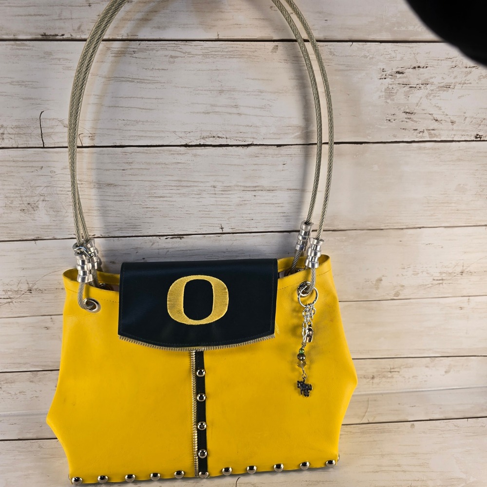 Oregon Ducks‎ Yellow Green Studded Tote Bag Handbag Shoulder Bag Fan Gear